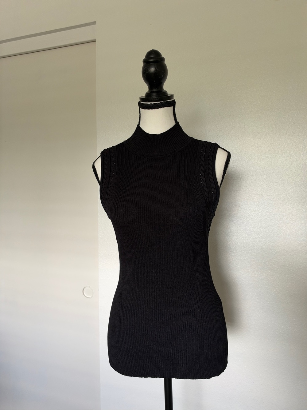 White House Black Market Black Sleeveless Mock Neck Ribbed Tank
